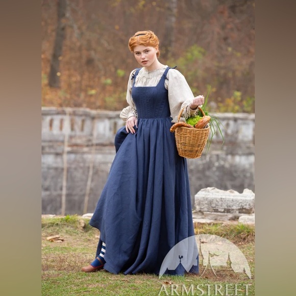 NWOT Armstreet German Rose Corset Dress in blue linen - Picture 4 of 10